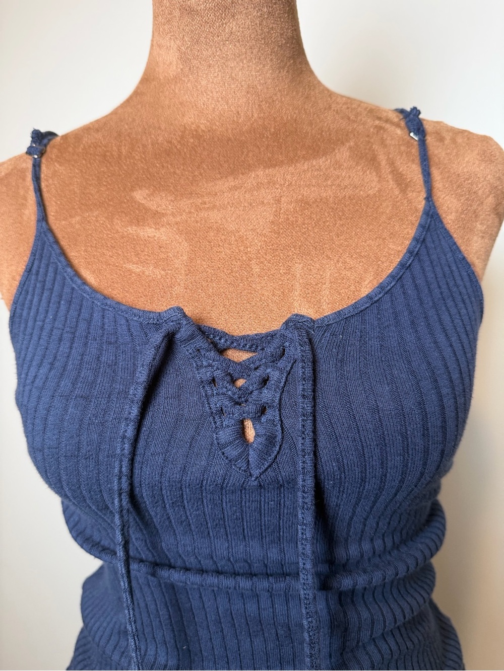 ROXY Navy Ribbed Lace-Up Ribbed Dress - Picture 4 of 17